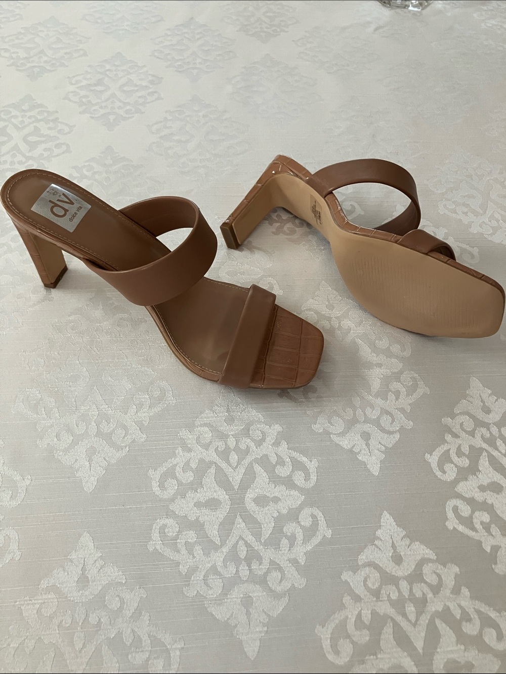 DV by Dolce Vita Tan Brown Double-Strap Block Heel Sandals